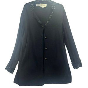 valentine, women sweater, size16, color black, botton down